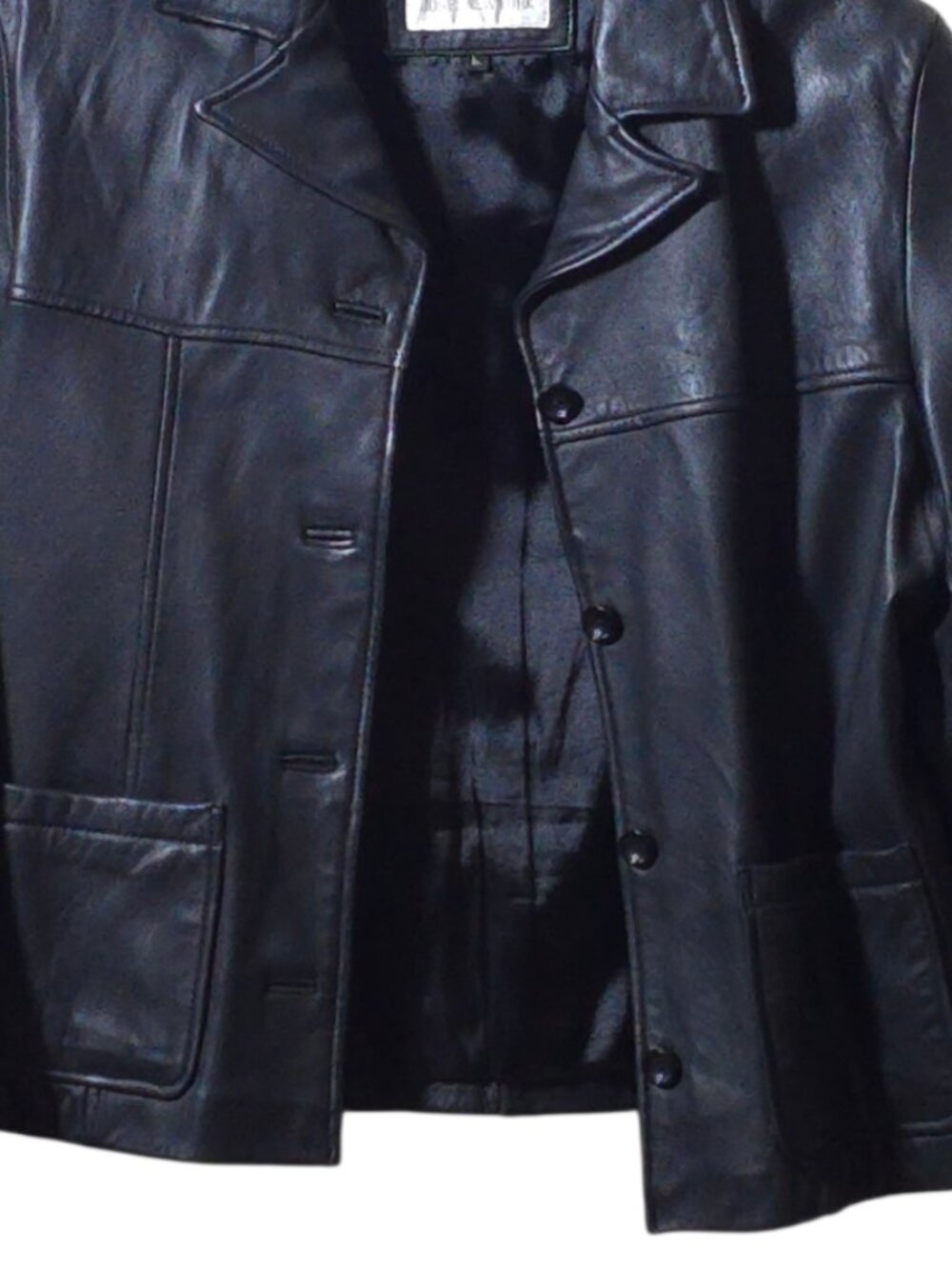 Vintage 100% Leather Black Jacket Women’s Button Front Y2K Minimalist Coat - Picture 4 of 13